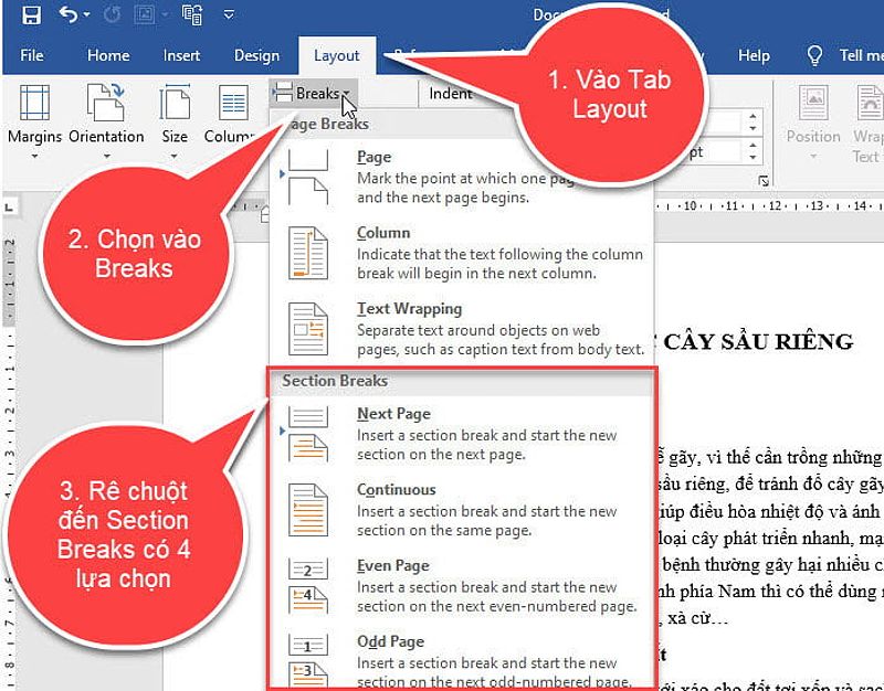 Cách sử dụng Section Breaks trong Word