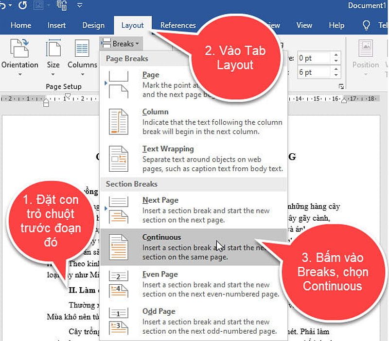 Cách sử dụng Section Breaks trong Word