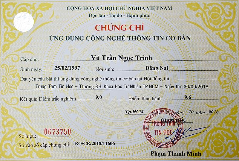 Chứng chỉ tin học ứng dụng trình độ b