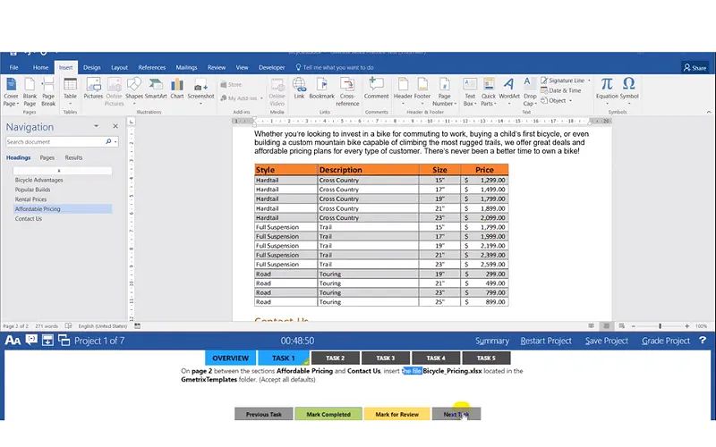 Giao diện mẫu bài thi MOS Word 2016