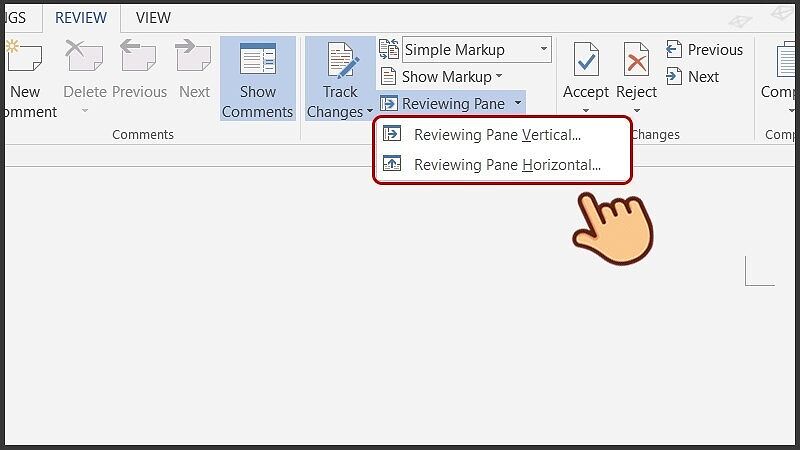 Sử dụng "Reviewing Pane" để xem các thay đổi